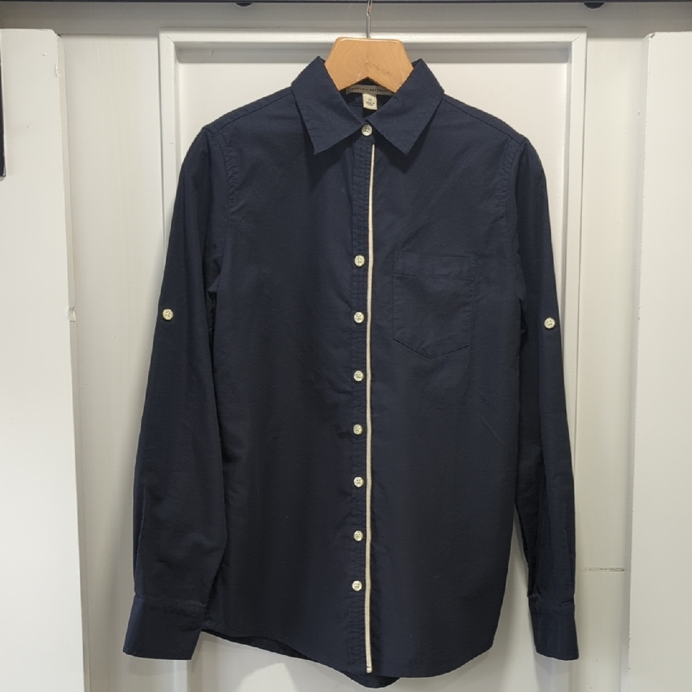 Banana Republic Navy Button-Down Shirt with Off White Cream Trim Size XS